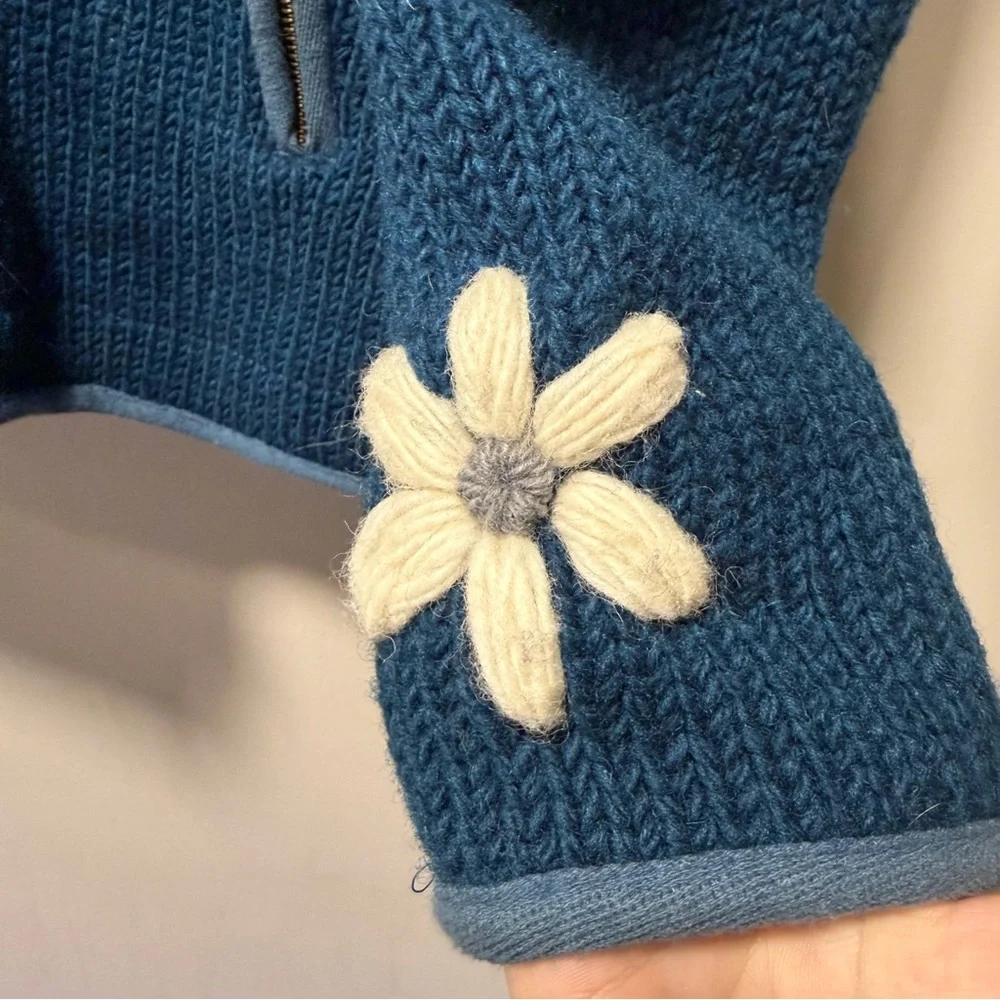 Vintage Laundromat Daisy Hand-Knit 100% Wool Fleece-Lined Hoodie - Women’s Small - Picture 5 of 15